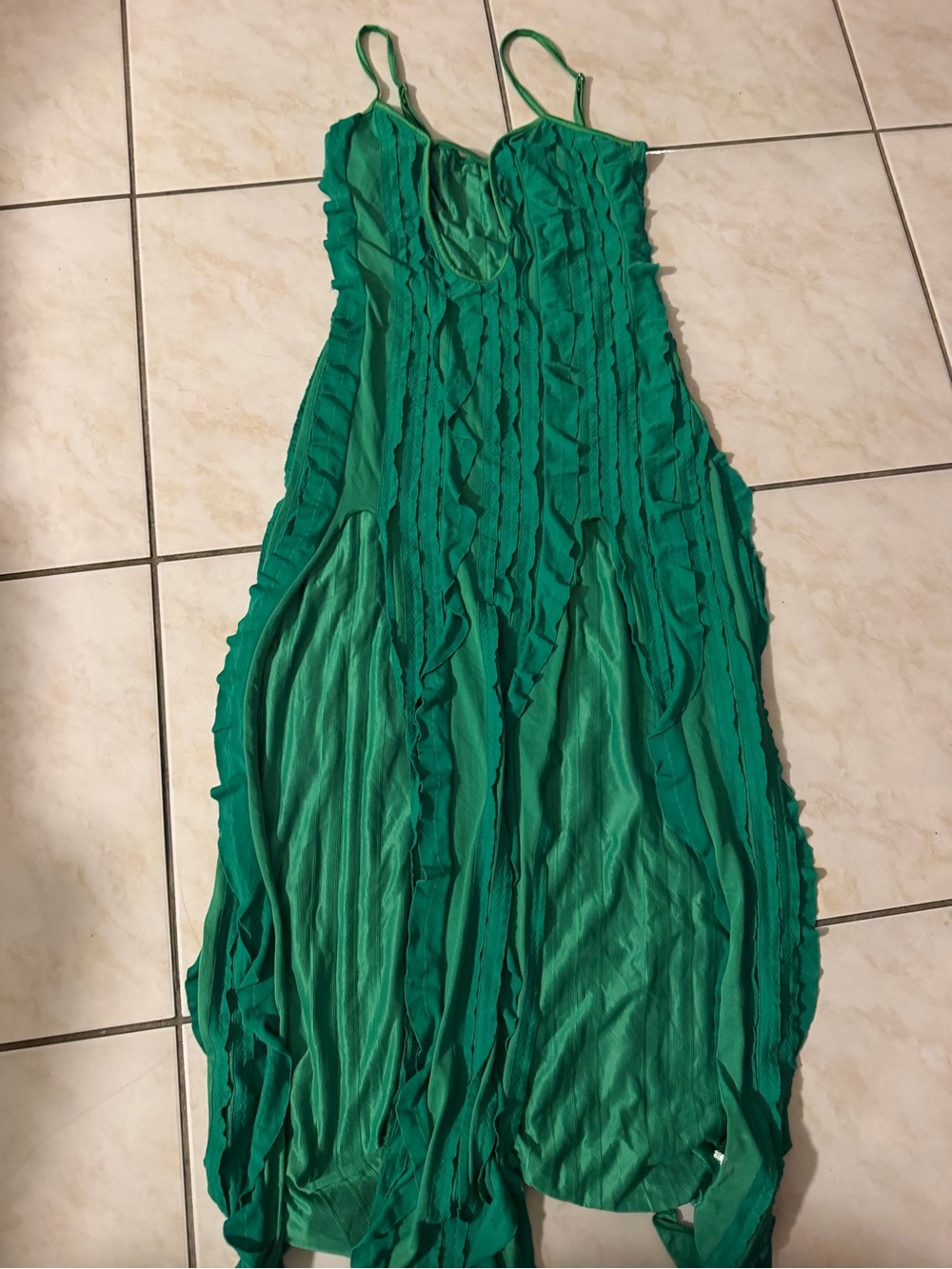 SHEIN Emerald Green Ruffled Spaghetti Strap Maxi Dress